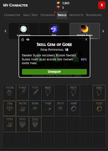 Skill Gems in Pixel Valkyrie